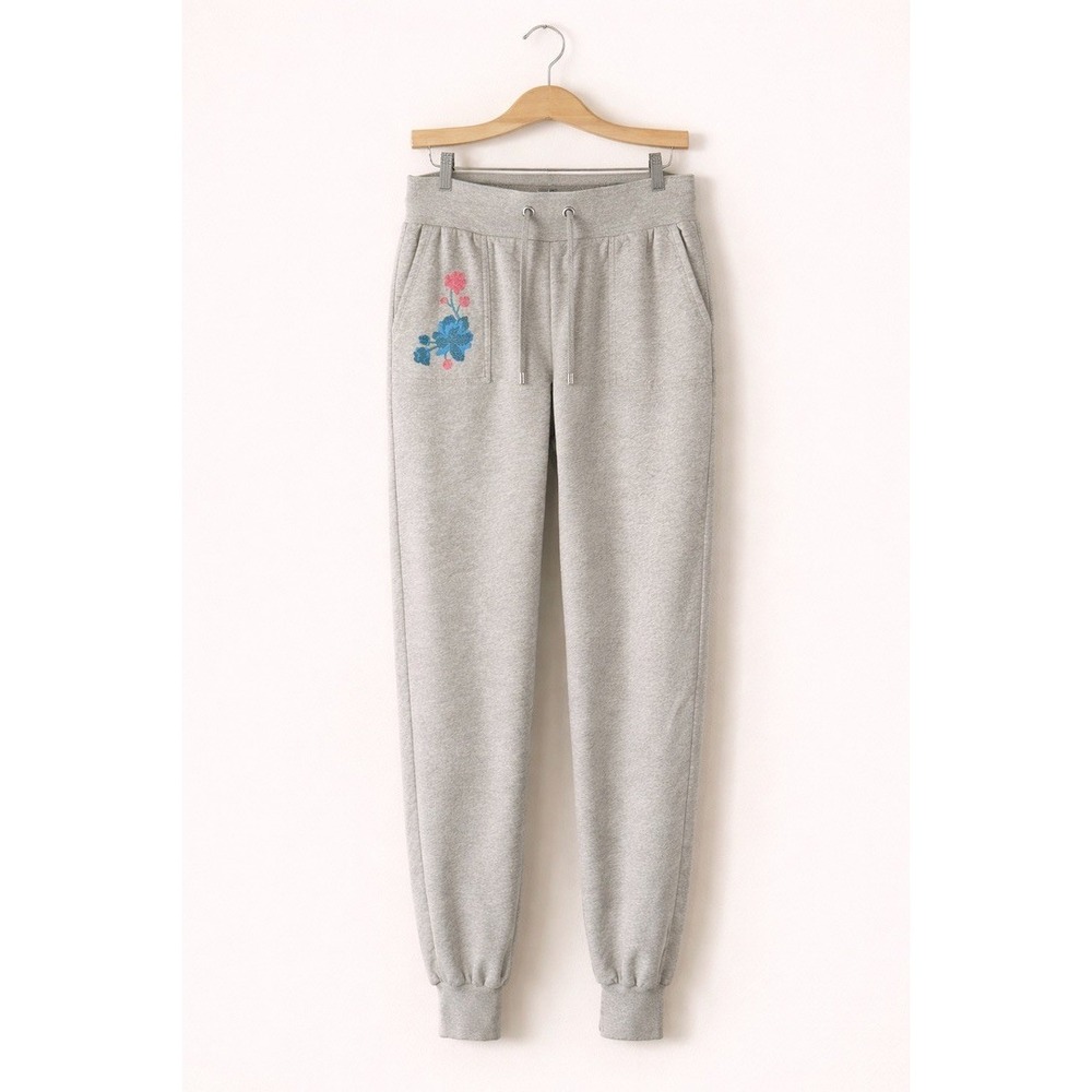 Kate Spade New York Sweatpants Large Heather Gray Floral‎ Embroidered Jogger